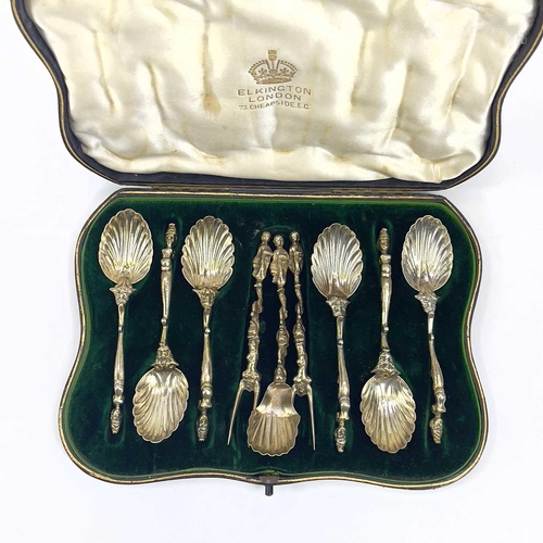 105 - A set of six 19th century French silver coffee spoons. The terminals cast as a female head with dolp... 