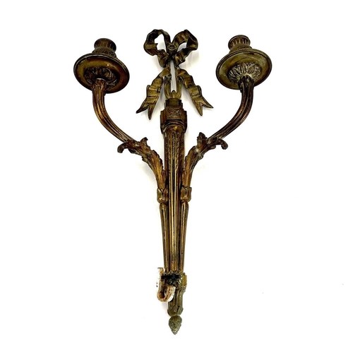 123 - A pair of bronze twin branch candle sconces. French, late 19th century, of Neo-classical design, wit... 