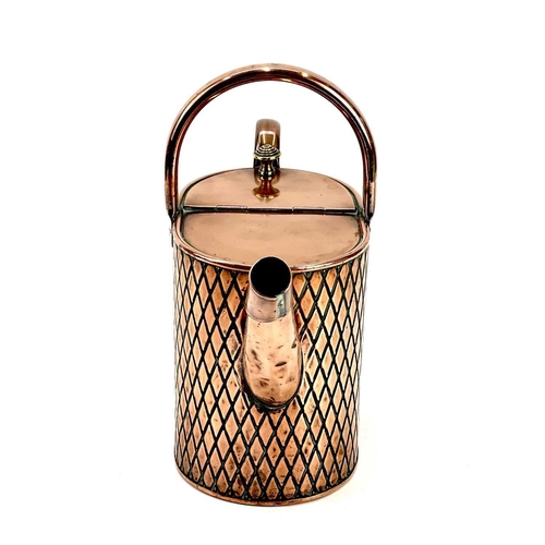 135 - A Victorian copper four pint hot water can. The body with an embossed trellis pattern. Reg. No. 5556... 