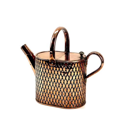 135 - A Victorian copper four pint hot water can. The body with an embossed trellis pattern. Reg. No. 5556... 