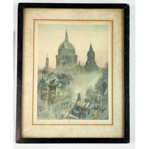 1411 - William HYDE (?-1925) St Paul's over the Rooftops Mezzotint 17.5cm x 13cm Together with an early 20t... 