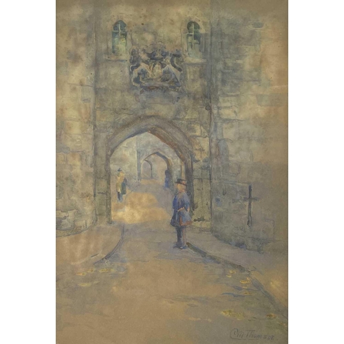 1413 - C M THOMPSON (XX) Guardsman next to an archway Watercolour 39cm x 26cm Together with a W. A. CROSS t... 