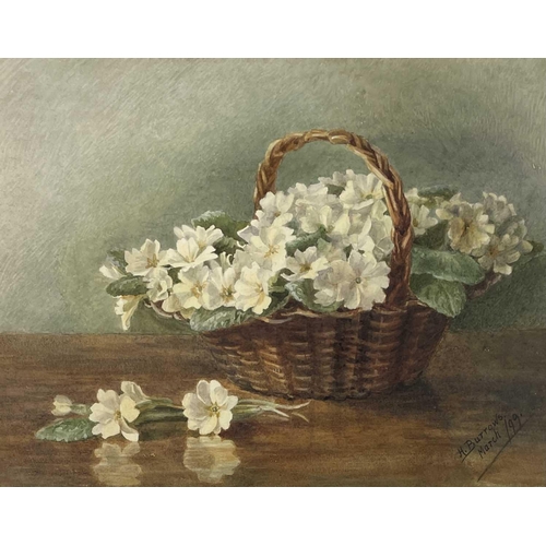 1427 - H BURROWS (19th Century British School) Still Life With Basket of Primroses Watercolour Signed and d... 