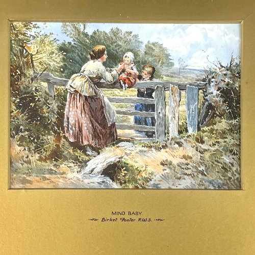 1430 - After Myles BIRKET FOSTER 'Boat Sailing' and 'Mind Baby' Pair colour prints in decorative gilt frame... 