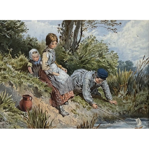 1430 - After Myles BIRKET FOSTER 'Boat Sailing' and 'Mind Baby' Pair colour prints in decorative gilt frame... 