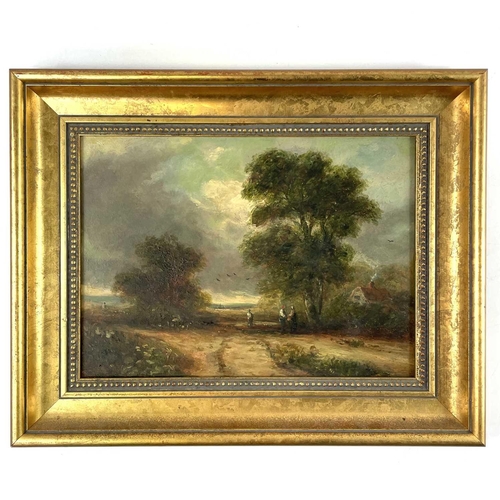 1433 - 19th century British School Rural Landscape with Figures Oil on board 20cm x 27cm