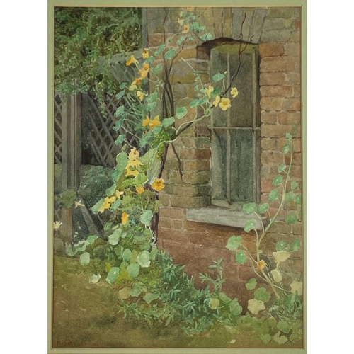 1436 - Henrietta Mabel LISTER (1895-1959) [Nasturtiums On] 'An Old Brick Wall' Watercolour Signed and dated... 