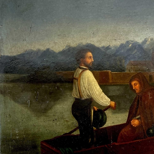 1453 - Follower of Christian RUBEN (1805-1875) Evening Crossing Oil on ferrous panel 36.5cm x 46cm