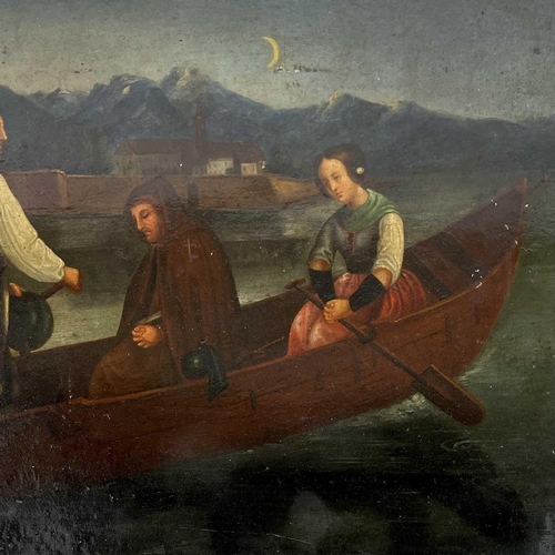 1453 - Follower of Christian RUBEN (1805-1875) Evening Crossing Oil on ferrous panel 36.5cm x 46cm