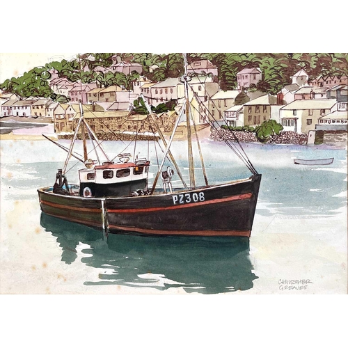 1458 - Christopher GREAVES (b.1913) Fishing Boat PZ308 in Mousehole - Beached and Afloat Two watercolours E... 