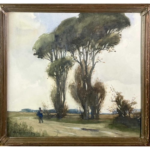 1465 - Edgar Thomas HOLDING (1870-1952) The fen road Watercolour Signed Copy of original label verso 45 x 4... 