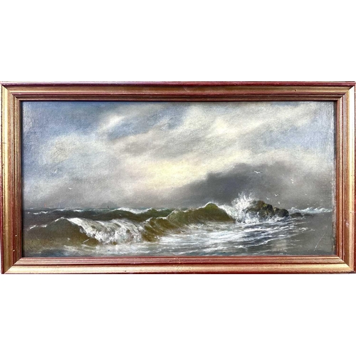 1467 - Henry Edward Spernon TOZER (1864-1938) Wavescape Oil canvas 19.5cm x 40cm