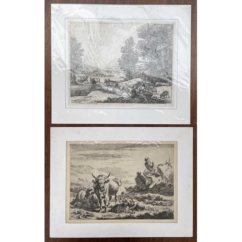 1485 - NICOLAES BERGHEM (1629-1683) Rural scene. Etching 25cm x 19cm Together with another 17th century etc... 