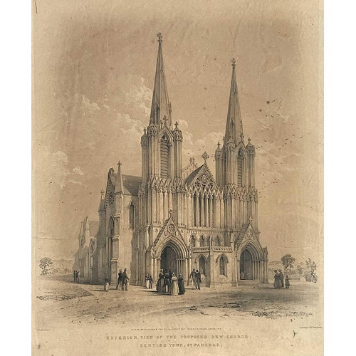 1488 - After G. HAWKINS 'Exterior View of the Proposed New Church. Kentish Town, St. Pancras' Lithograph Pu... 