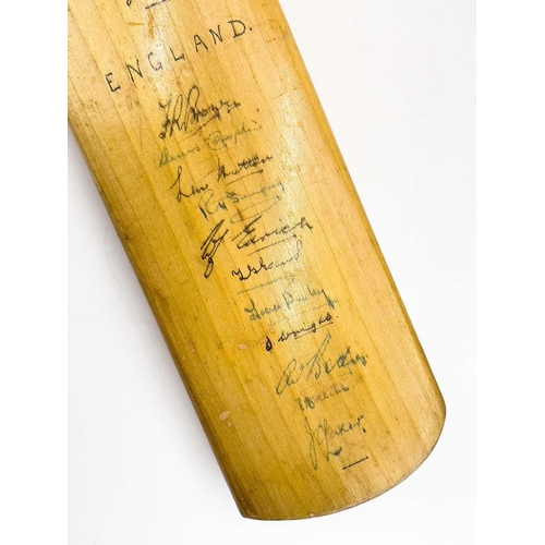 149 - A Signed 1949 cricket bat 4th New Zealand test at The Oval. The signatures include Len Hutton, Denis... 