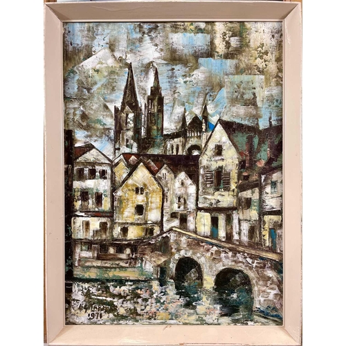 1491 - Leslie Gurwin THOMAS (1914-1975) 'Notre Dame de Paris' Oil on board Signed 'Tommy' and dated 1967 Fu... 