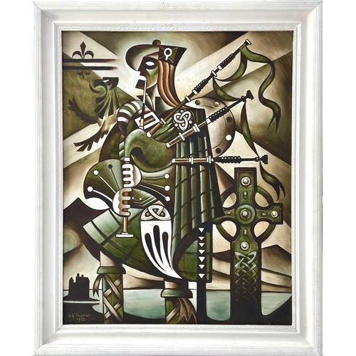 1492 - Leslie Gurwin THOMAS (1914-1975) Bagpiper Painted in the Cubist manner Oil on canvas Signed and date... 