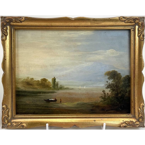 1494 - English School, circa 1900. Estuary view; lighthouse, a pair of oils on academy board, each 15X20.5c... 