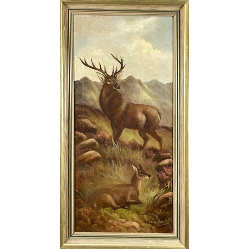 1496 - W.H.HARDY (19th Century British School) Monarch of the Glen - Stag in Mountain Landscape Oil on canv... 