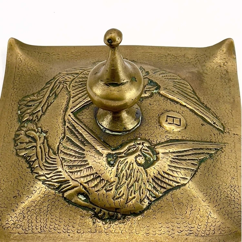 153 - A Japanese brass lantern type table lamp. Cast with dragons and birds, height 44cm.