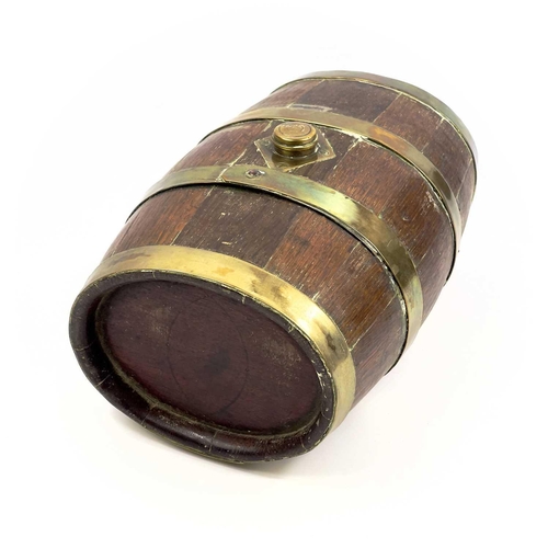 157 - A late 19th/early 20th century oak and brass bound Devon 'Costrel' or cider barrel. Height 26cm.