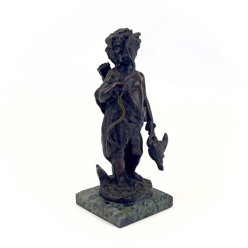 158 - A bronze figure of a young archer on a marble base. 20th century, height 28cm.