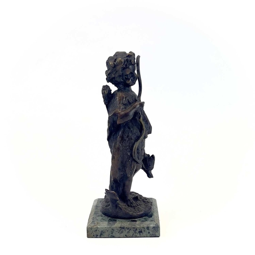 158 - A bronze figure of a young archer on a marble base. 20th century, height 28cm.