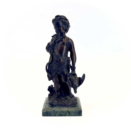 158 - A bronze figure of a young archer on a marble base. 20th century, height 28cm.