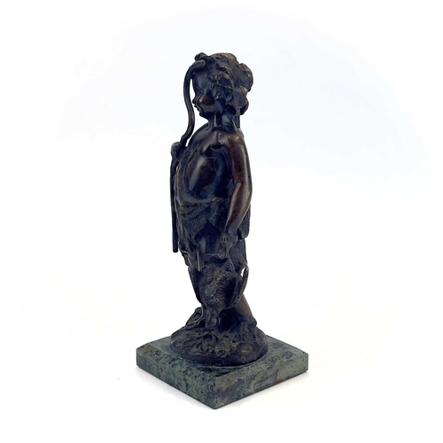 158 - A bronze figure of a young archer on a marble base. 20th century, height 28cm.