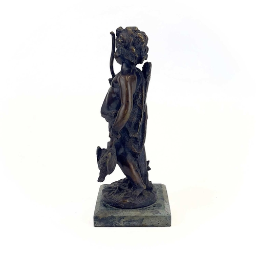 158 - A bronze figure of a young archer on a marble base. 20th century, height 28cm.