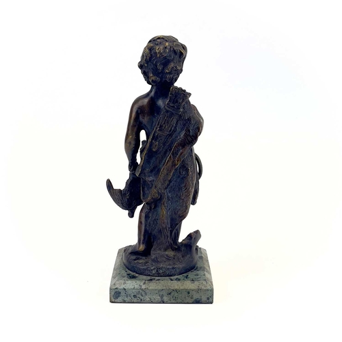 158 - A bronze figure of a young archer on a marble base. 20th century, height 28cm.