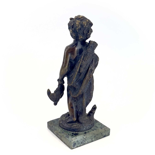 158 - A bronze figure of a young archer on a marble base. 20th century, height 28cm.