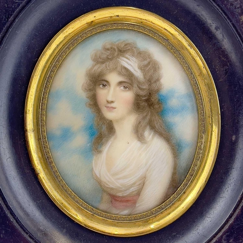 160 - After Andrew Plimer a portrait miniature of Mrs Ormsby Hamilton. Painted on ivory, inscribed to vers... 