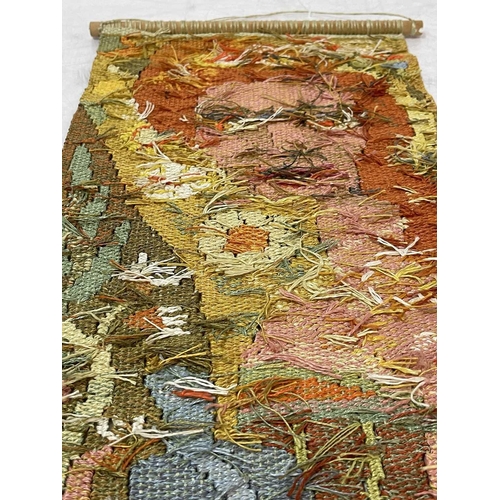 1608 - JOAN M LEE The Cats of Mousehole A linen tapestry 66cm x 35cm Together with Spring another linen tap... 