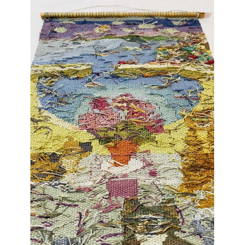 1608 - JOAN M LEE The Cats of Mousehole A linen tapestry 66cm x 35cm Together with Spring another linen tap... 