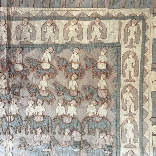 1609 - An early 20th century Eastern wall hanging textile. Stitched with figures and animals, 141cm x 148cm... 