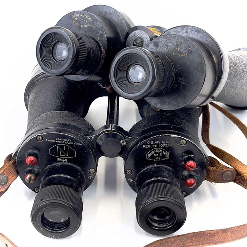 163 - A pair of WWII British Naval binoculars by Barr & Stroud. 7 X CF2 with leather case, together with a... 