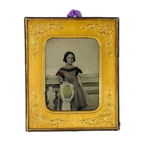 17 - A Victorian tinted Ambrotype portrait photograph by Mr & Mrs Grocott, Manchester. Of a young girl be... 