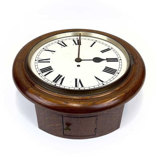 1700 - A late Victorian oak fusee wall clock. With white painted dial, diameter 47.5cm.