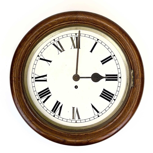 1700 - A late Victorian oak fusee wall clock. With white painted dial, diameter 47.5cm.