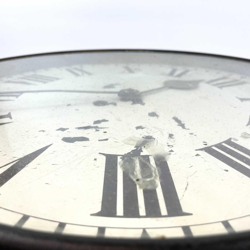 1703 - A late Victorian mahogany cased school wall clock. With fusee movement and white painted dial, diame... 