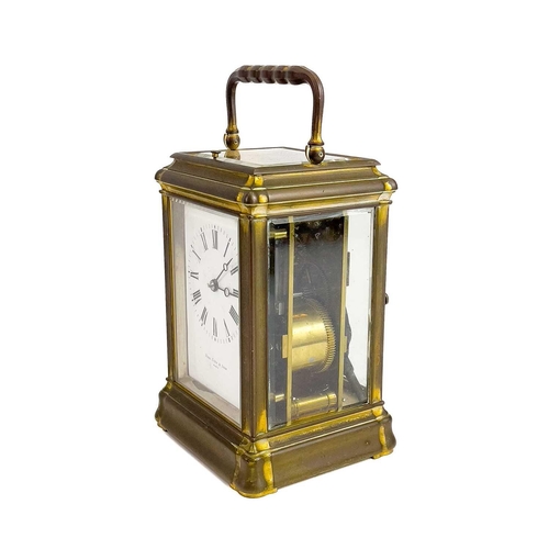 1708 - A French repeater brass cased carriage clock retailed by Page, Keen & Page, Paris. Late 19th century... 