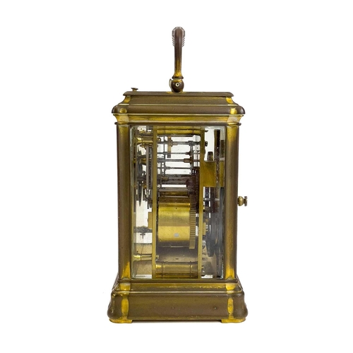 1708 - A French repeater brass cased carriage clock retailed by Page, Keen & Page, Paris. Late 19th century... 