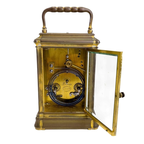 1708 - A French repeater brass cased carriage clock retailed by Page, Keen & Page, Paris. Late 19th century... 