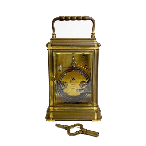 1708 - A French repeater brass cased carriage clock retailed by Page, Keen & Page, Paris. Late 19th century... 