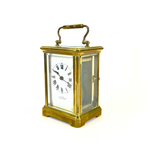 1710 - A French brass cased carriage timepiece, retailed by Hamilton & Co, Calcutta. Early 20th century, wi... 