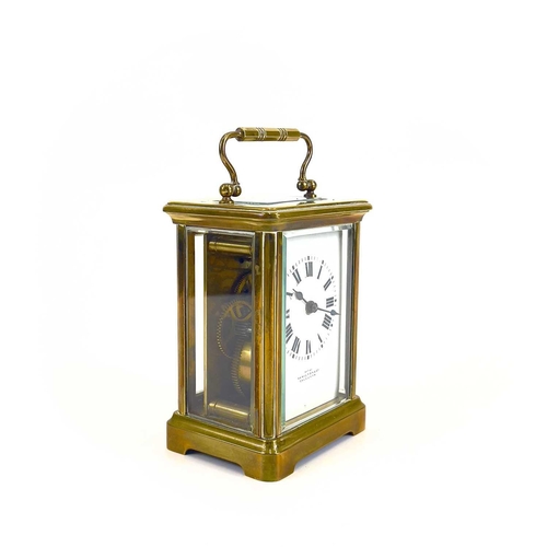 1710 - A French brass cased carriage timepiece, retailed by Hamilton & Co, Calcutta. Early 20th century, wi... 