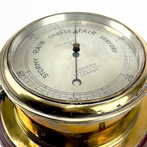 1715 - A Benson brass marine aneroid barometer. Circa 1900, the silvered dial stamped Compensated Benson Lu... 