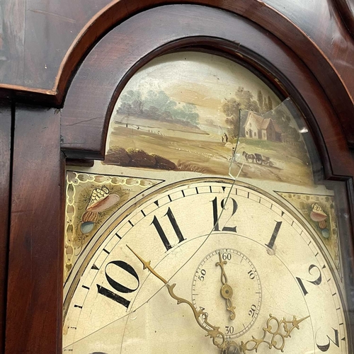 1726 - A mahogany, crossbanded and inlaid eight-day longcase clock. Circa 1800, with arched painted dial, e... 