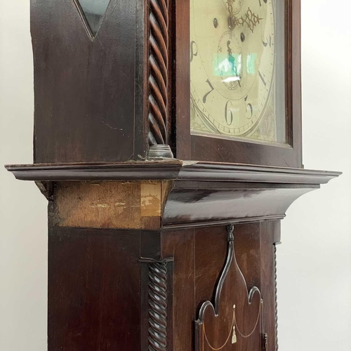 1726 - A mahogany, crossbanded and inlaid eight-day longcase clock. Circa 1800, with arched painted dial, e... 